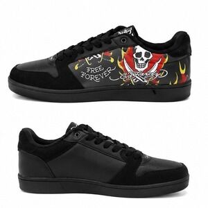 Ed Hardy EH Court-T Black Tattoo Graphic Skull Free Forever Sneakers 10.5 107-09